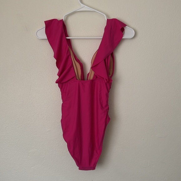 J. Crew Ruched ruffle one-piece swimsuit in Radiant Fuchsia - Picture 7 of 9